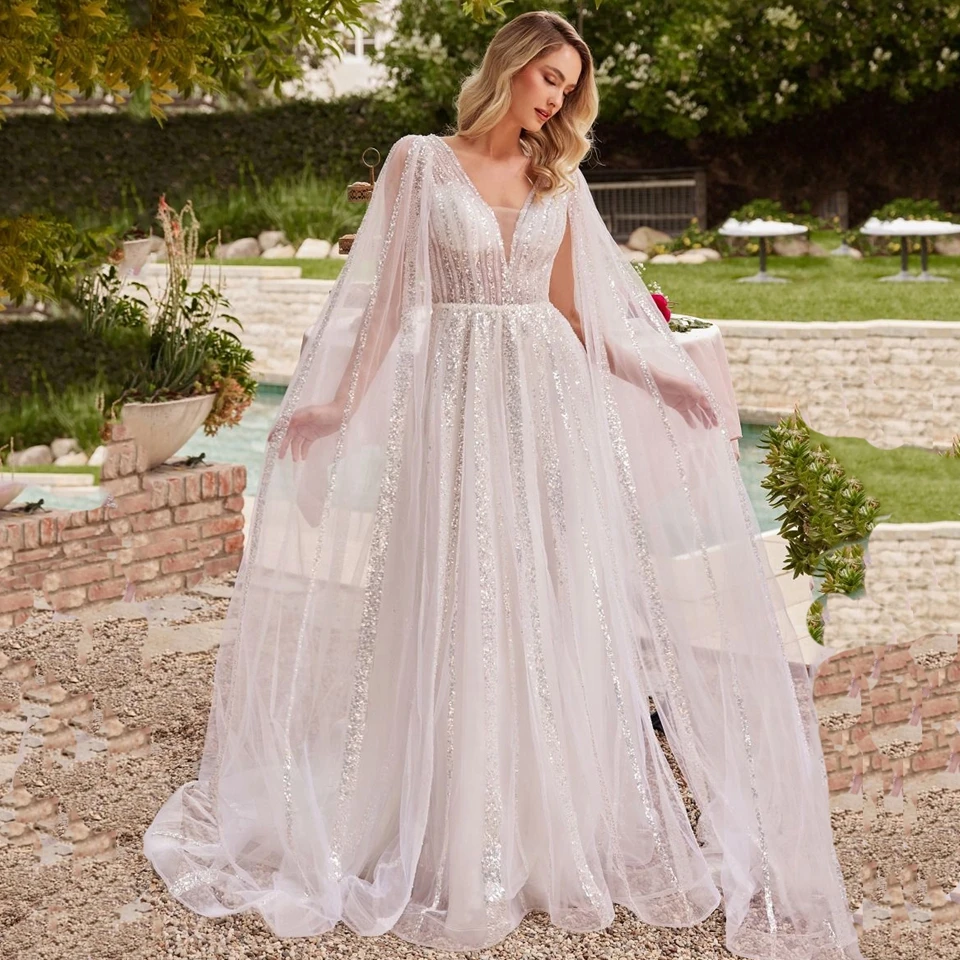 Charming White V-Neck Backless Sequin Sleeveless Evening Dress 2025 A-Line Floor Length Sweep Train Custom Made Prom Dress