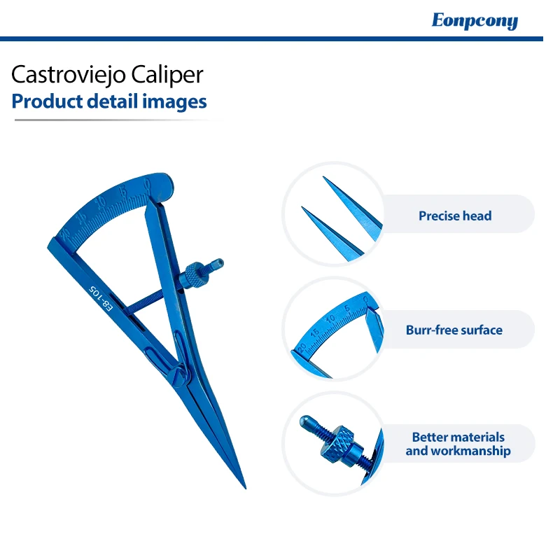 Castroviejo Caliper Straight Curved Optional 0-20mm Stainless Steel Ophthalmic Dental Surgical Measuring Gauge Instrument