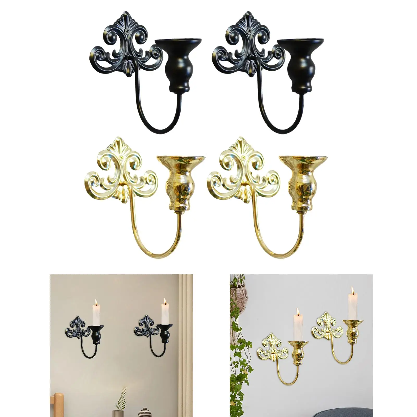 

Retro Iron Candle Sconce Holder Wall Mounted Decorative Candlestick Display Artwork for Room Corridor Hallway Decor