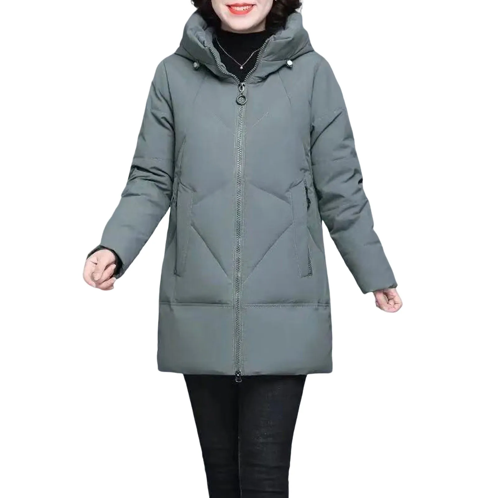 

Стеганая куртка для женщин среднего возраста, длинное пуховое пальто на молнии, официальное повседневное, Яркое пальто