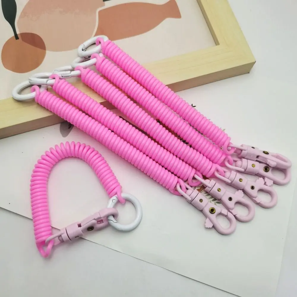 Contrasting Colors Anti-lost Lobster Clasp Keyring Key Hooks Stretch Spring Coil Stretchy Key Chain Holder