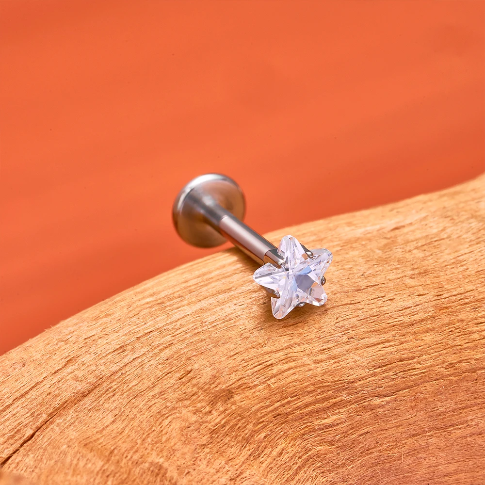 ASTM F136 Titan 16G fünfzackiger Stern CZ Knorpel Helix Ohrring Trinity CZ Tragus Ohrstecker Muschel Ohrläppchen Lippenpiercing Schmuck – Detail 1