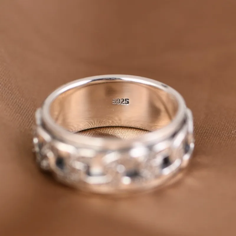 BOCAI S925 Sterling Silver Rings for Men Women  New Fashion Vintage Eternal Vine Chain Rotatable Argentum Amulet Jewelry