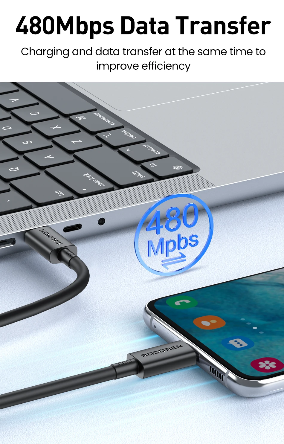 Câble USB-C 100W Rocoren – USB-C vers USB-C PD 20V 5A QC 4.0 Charge Rapide 1 Mètre 9 S8b1982a034f34840acf0eb9b7f7551d8B