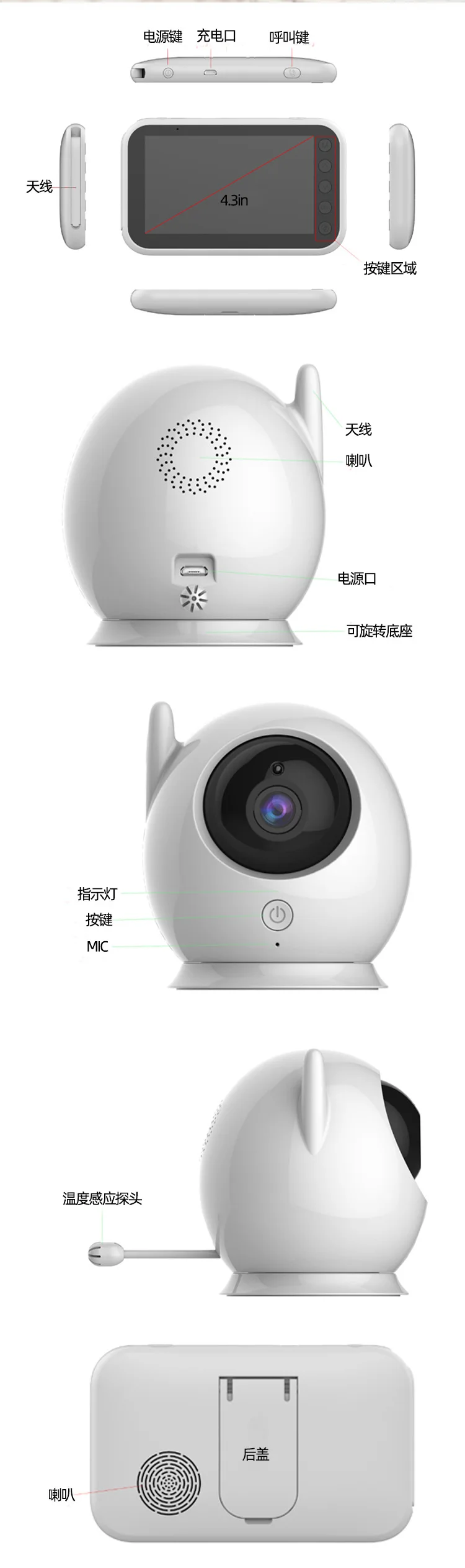 

4.5Inch IPS Screen 2MP 1080P 2.4G Wireless Baby Monitor Temperature Monitoring VOX Feeding Remind Intercom BabySistter Nanny Cam