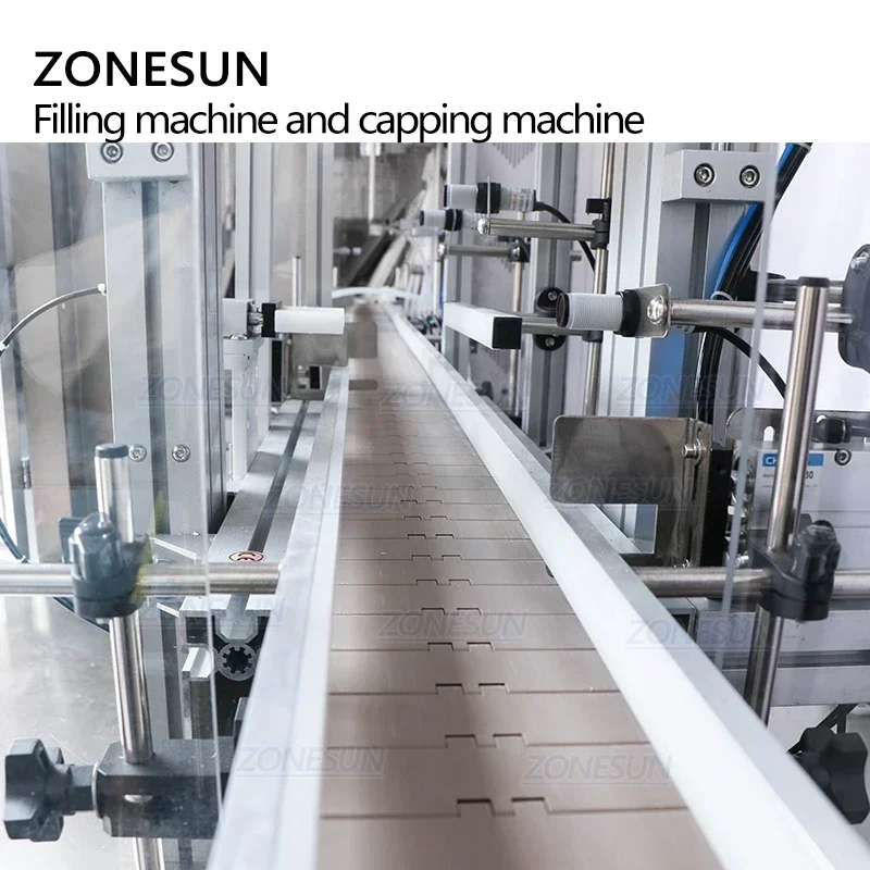 ZONESUN آلة تعبئة السوائل الأوتوماتيكية الكاملة والضغط على الفلين 6 رؤوس من الزيوت العطرية مع خط إنتاج غطاء الغبار