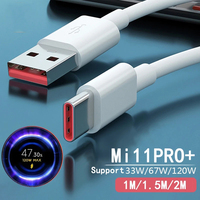120W Turbo Charger Cable USB Type C 6A For Xiaomi 12 Pro 12X Redmi K40S K50 Note 11 Pro+ 5G Black Shark 5 RS 67W