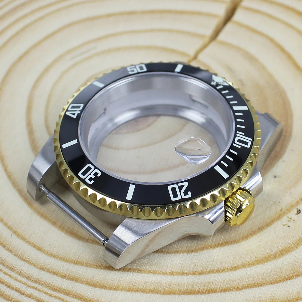 NH35 40MM SUB silvery Gold Watch Case C3 Luminous Ceramic Insert Sapphire glass For NH34 NH35 NH36 ETA2824 8215 Movts Submariner