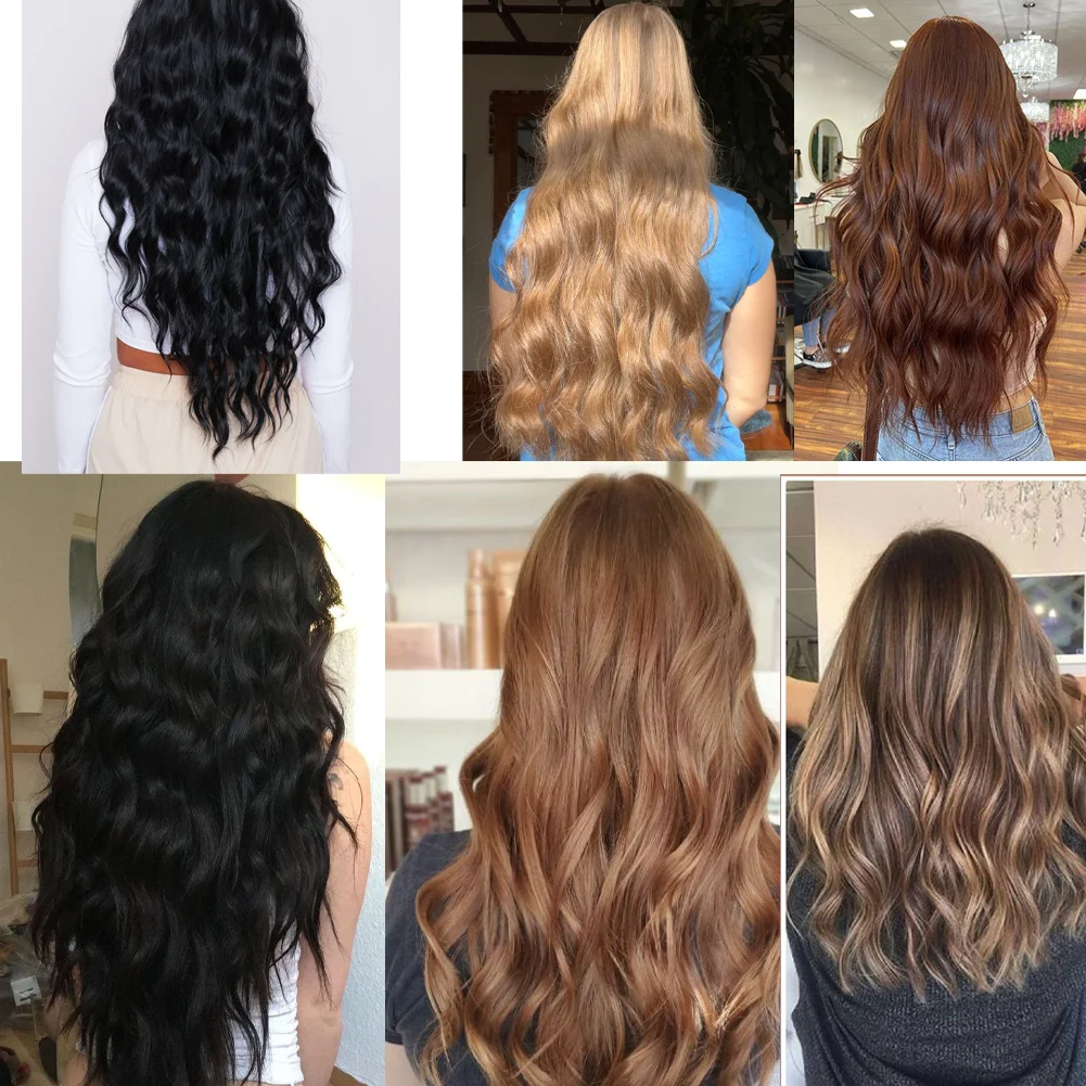 4-Piece Set Hair Clip Extensions Clip In Wavy Hair Extensions 20 Inch Long Synthetic Curly Hair Extensions for Women