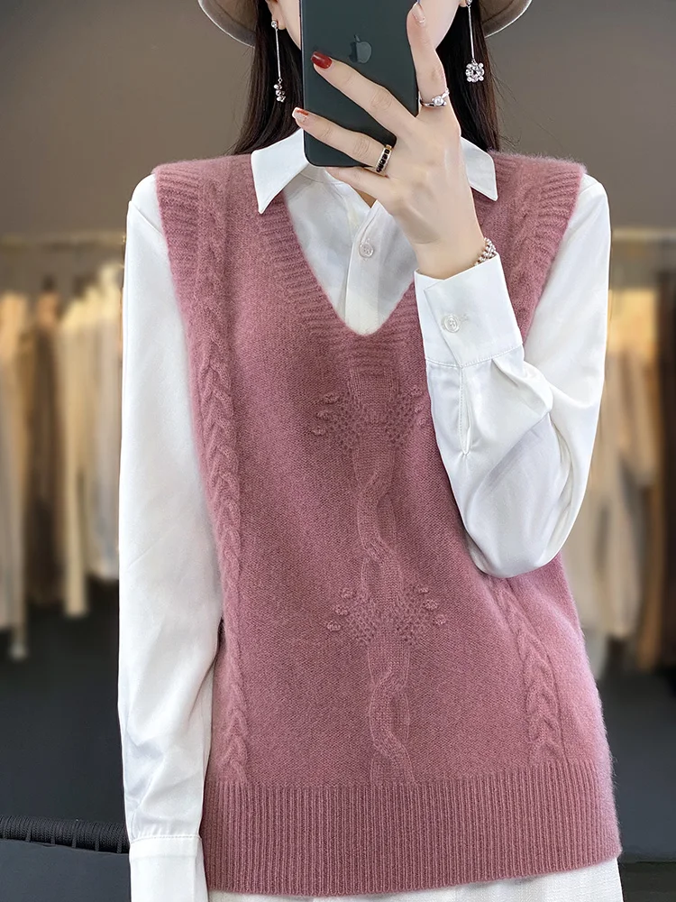 New Arrivals Outerwear Women sweater vest V-Neck Pullover Merino Wool Jumper New In Knitwear Lady Clothes Knit Top Fashion Trend