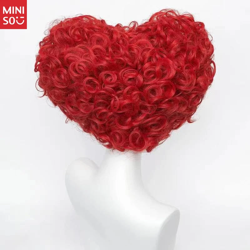 미니소 이상한 나라의 앨리스 하트 여왕 코스프레 가발, 의상용 빨간 하트 모양의 곱슬머리 풀 가발