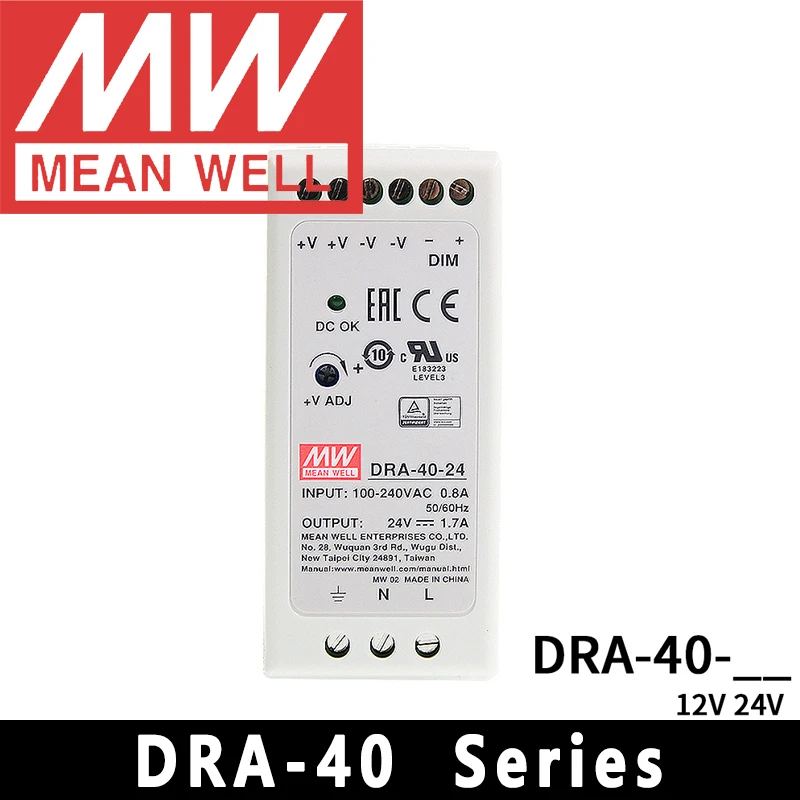 Mean Well DRA-40-12/24 meanwell 40W AC/DC 90-264VAC Input Single Output Switching Power Supply
