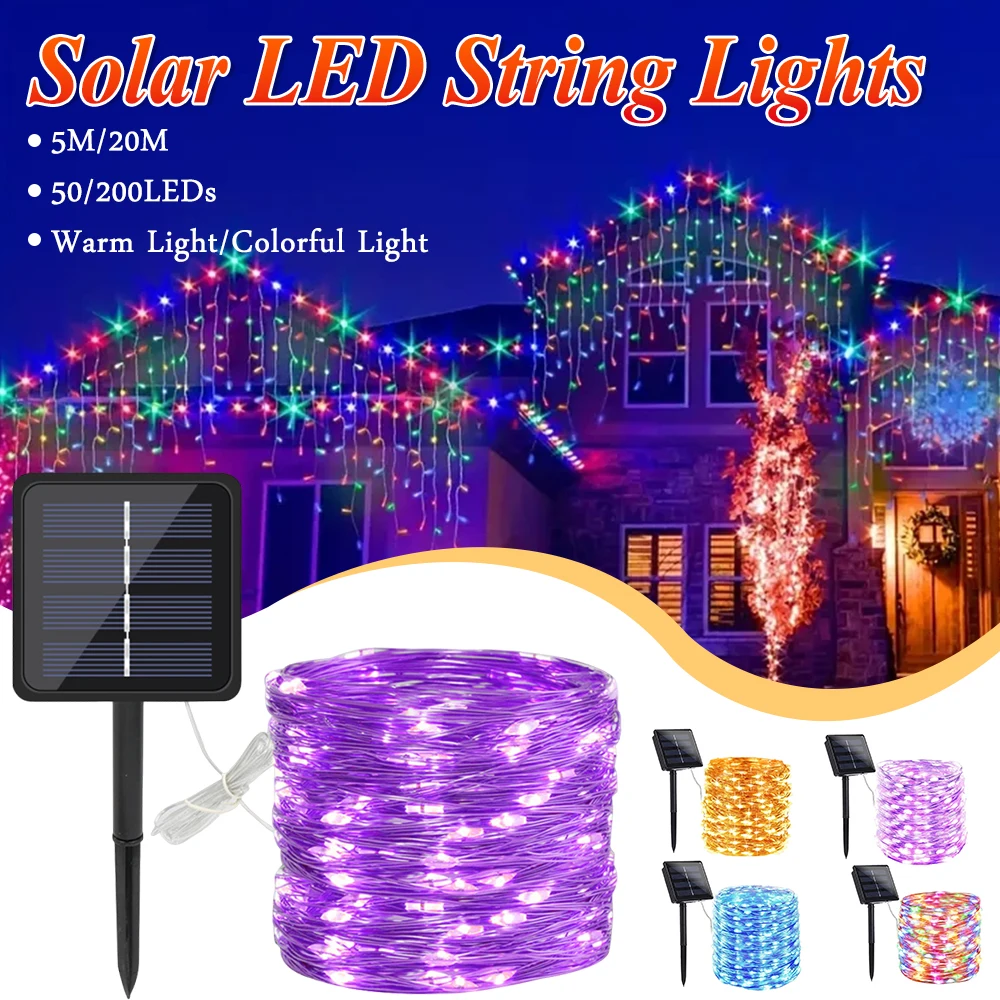 

50/200LED Solar Lights String Outdoor Dreamcolor Fairy String Lights Solar Powered Multicolor Fairy String Lights Outdoor Lamp