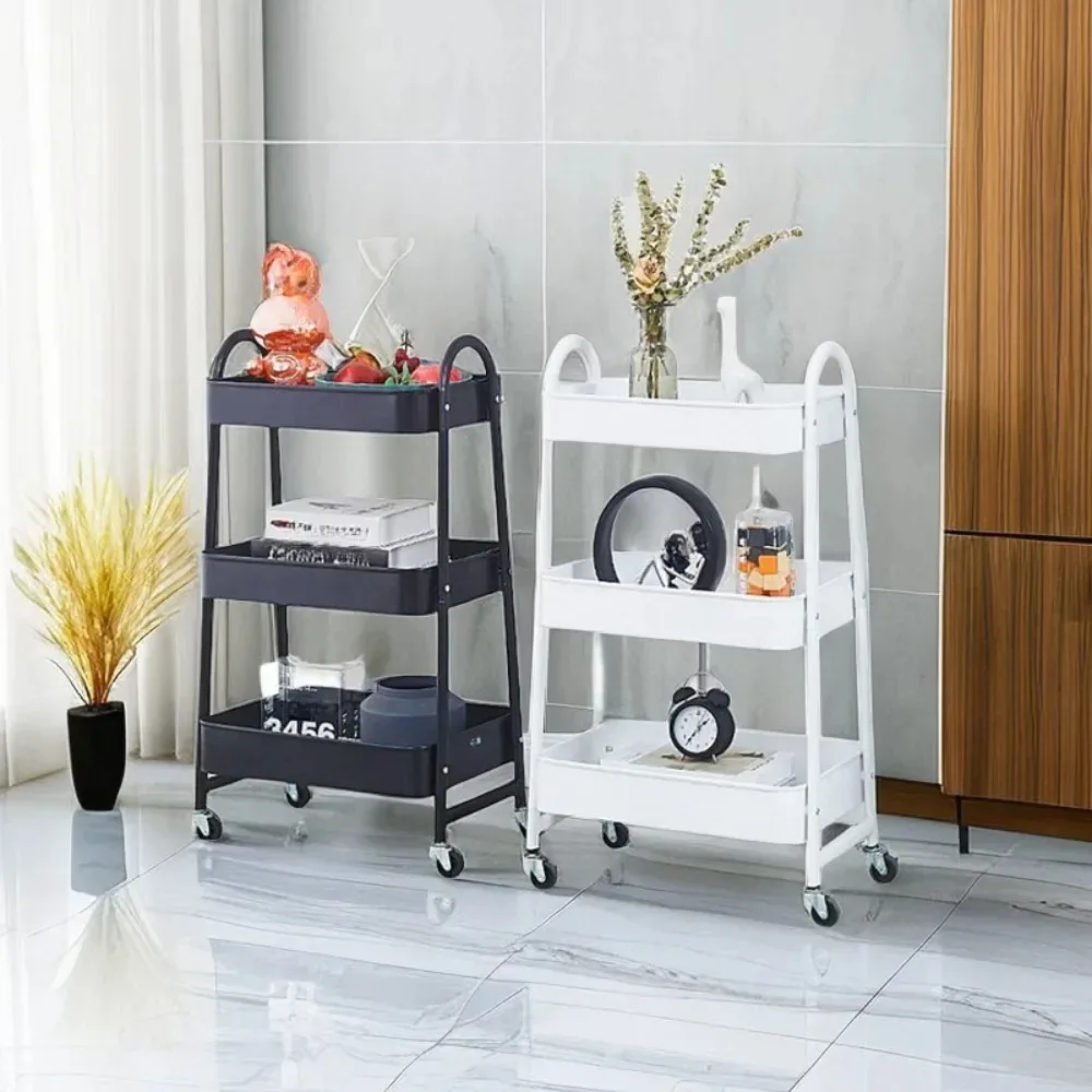 

Mobile Storage Cart With Wheels Kitchen Organizer Rack Versatile Bathroom Cart High-Carbon Steel Household Snack Storage Trolley