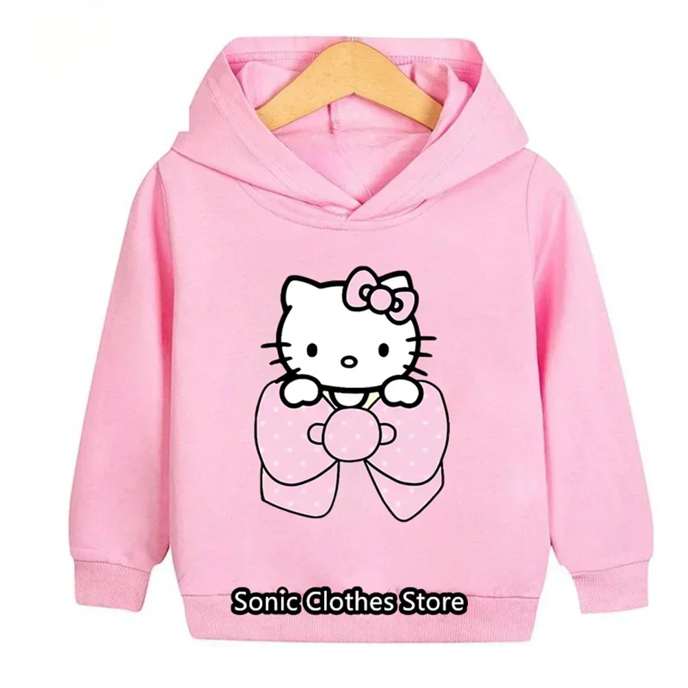 Hello Kitty Children Hoodies Sweatshirt Kawaii New Sanrio Pullover Fashion Anime Cartoons Casual Clothes Girls Boy Kids Warm Top