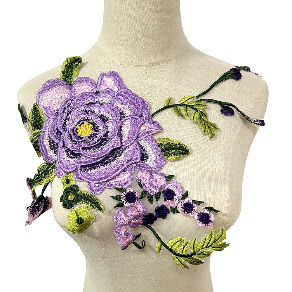 One Piece Pink Purple Multi-layer Large Flower Embroidery Patch