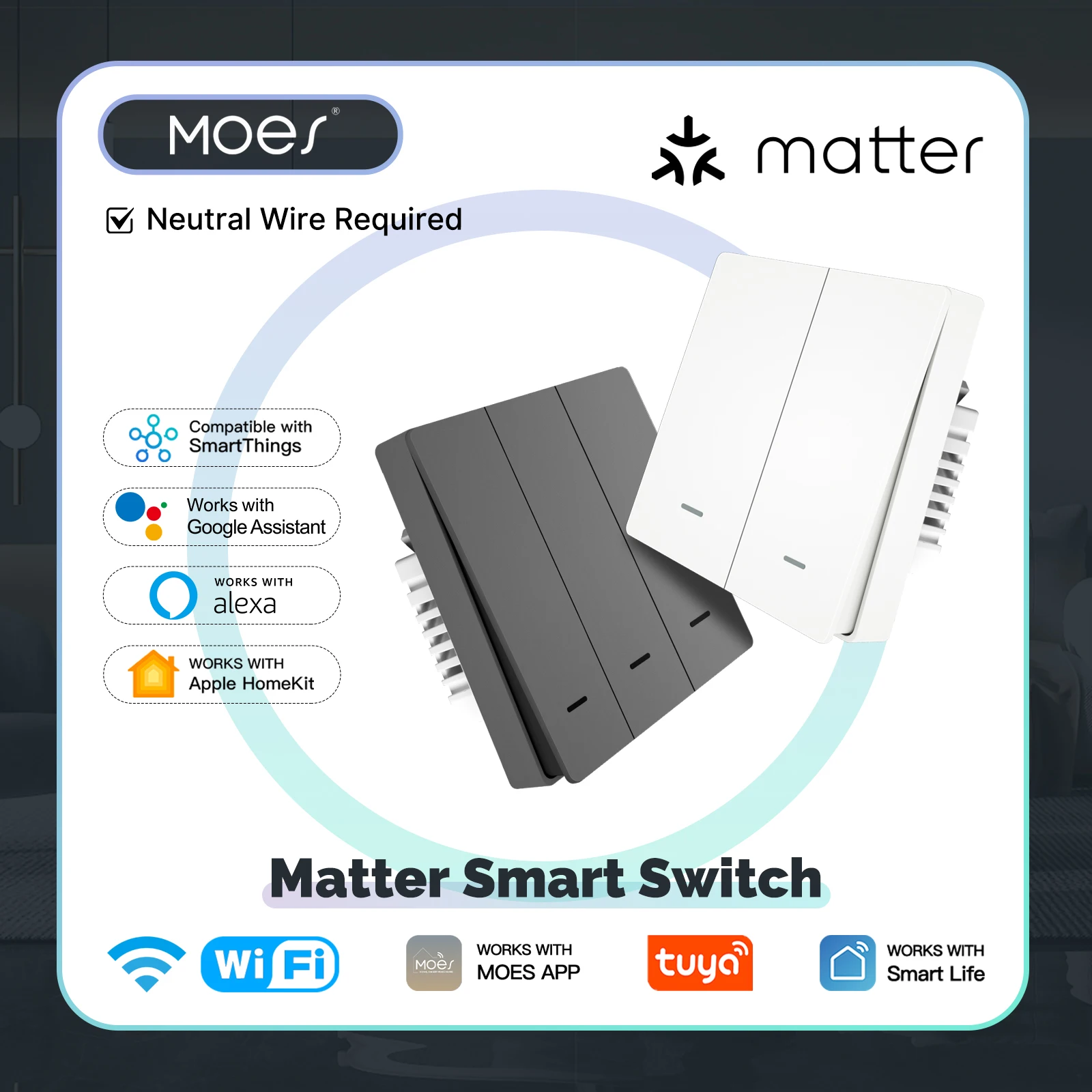 

MOES Tuya Matter WiFi Smart Light Switch EU Verison App Remote Control Work With Alexa Google Home Apple Homekit Smartthings