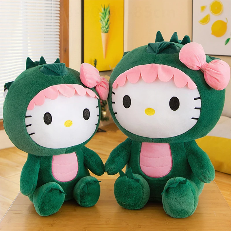 

65cm Sanrio Kawaii Dinosaur Hello Kitty Plush Toy Big Size Kt Cat Stuffed Doll for Kids Birthday Xmas Gift Cute Plushie Pillow