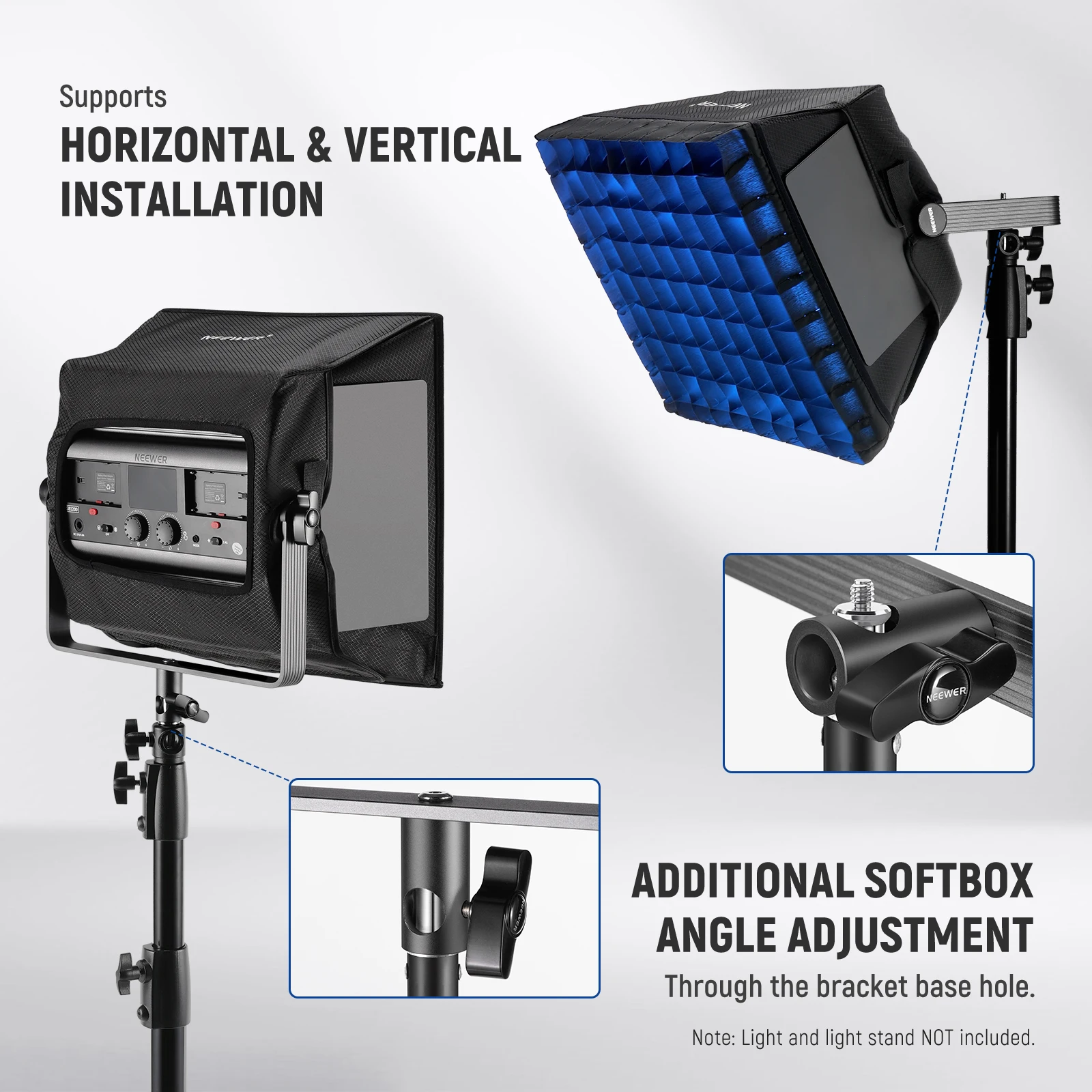 

NEEWER RGB 1200 LED Video Light Panel Softbox Diffuser 14.6x13.6 Foldable with Grid Bag Blackout Hood - Upgraded 37x34.5cm