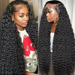 40 Inch Curly Black lace front human hair wig 13x6 HD Pre Plucked human hair lace frontal wig For Women Black Wigs human hair