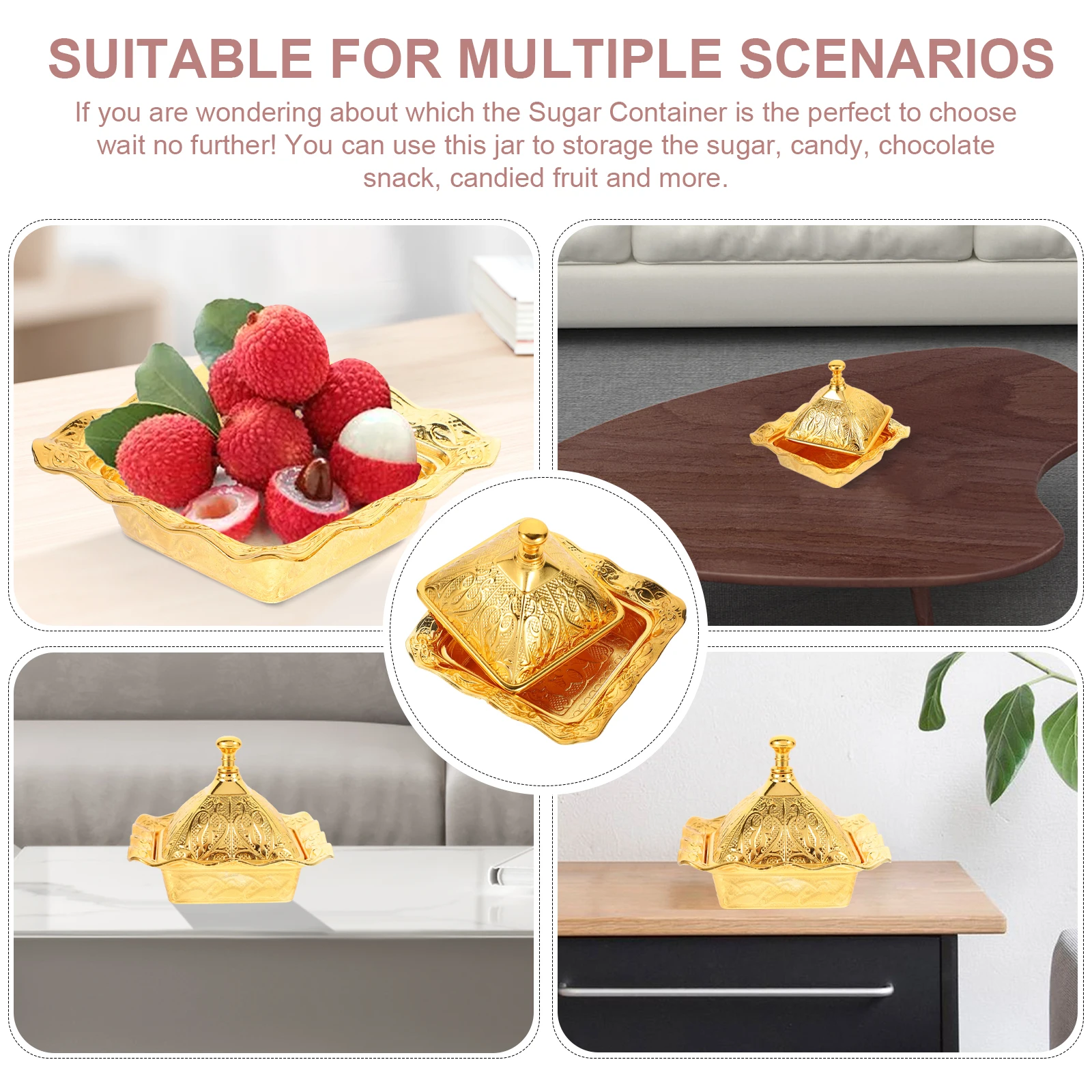 

Zinc Alloy Sugar Bowl Large Mouth Vintage Household Condiment Jar Metal Kitchen Salt Canister Sugar Storage Fruit Dish