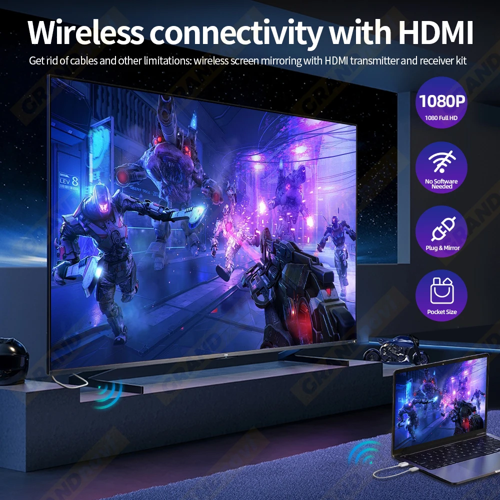 1080P HDMI 50M Sender Empfänger Extender Adapter Kompatibel Kabelloses Audio-Video PS4 Kamera Laptop PC zu Projektor TV ﻿ – Detail 5