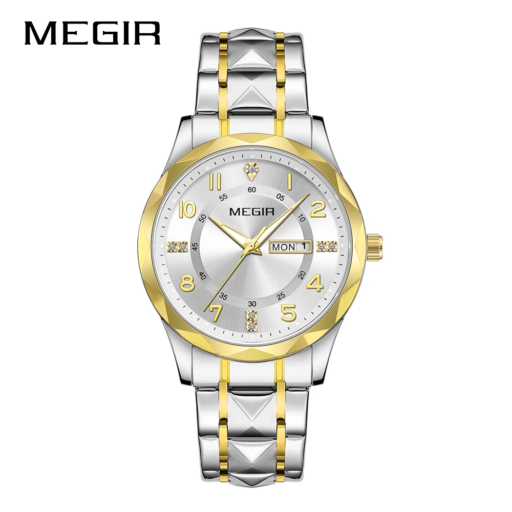 MEGIR Top Original Men Watches Waterproof Stainless Steel Date Watch Man Waterproof Quartz Luminous Wristwatch Relogio Masculino