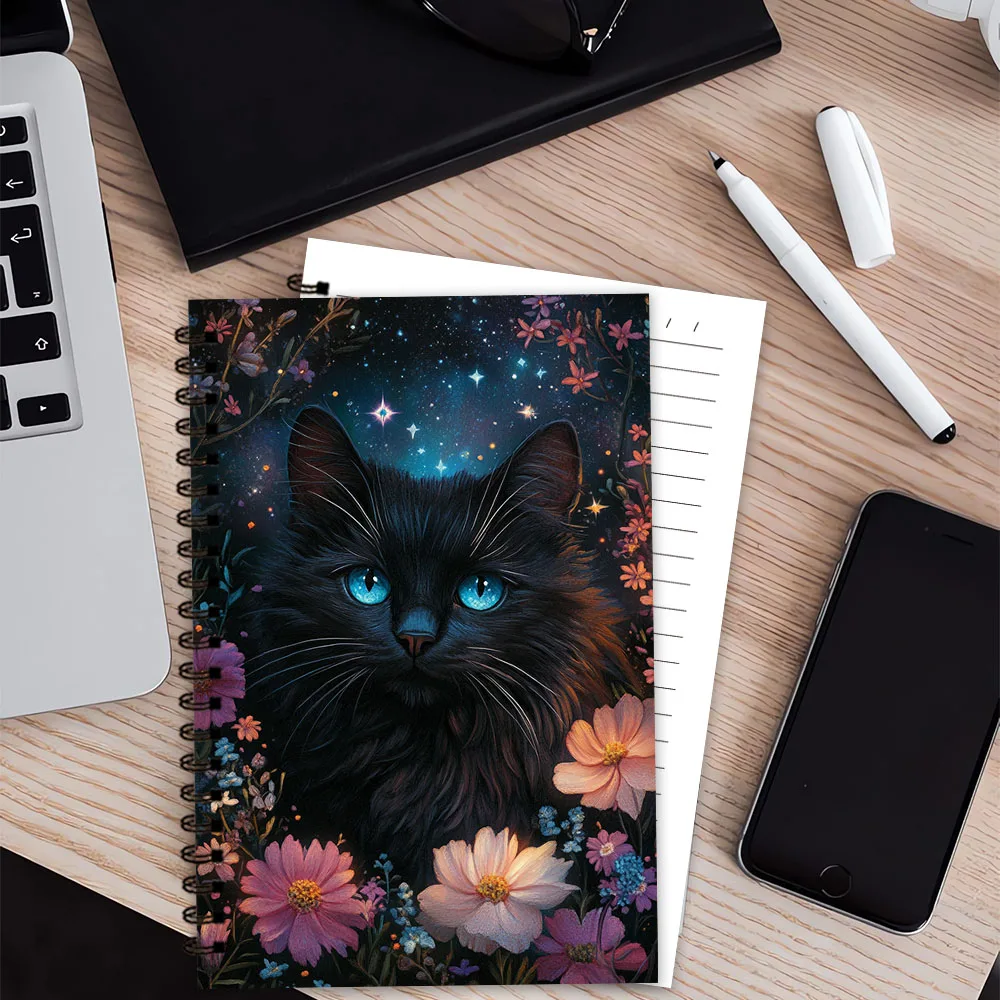 Notizbuch mit Blumen- und Katzenmotiv, Tagebuch, blanko linierte Seiten, ideales Geschenk zum Notieren, inspirierend für Männer und Frauen, perfekt für Studenten