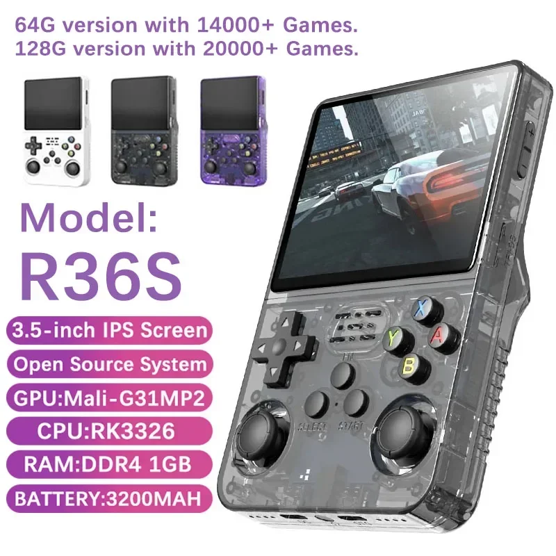 Consola de videojuegos portátil R36S de código abierto 64G/128B pantalla IPS de 3,5 pulgadas reproductor de bolsillo Linux naranja con 15000 juegos precargados