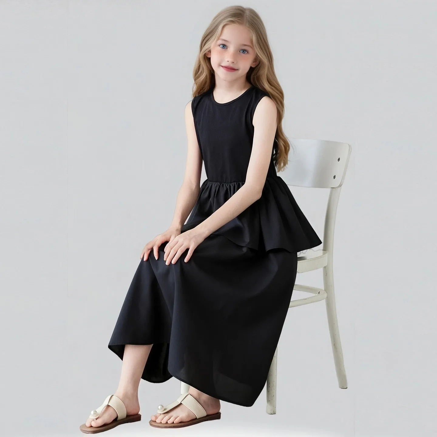 2026 retro French spring summer Teens Girls short sleeve tutu layered splicing princess flounce dress Children 4 8 10 12 14 year