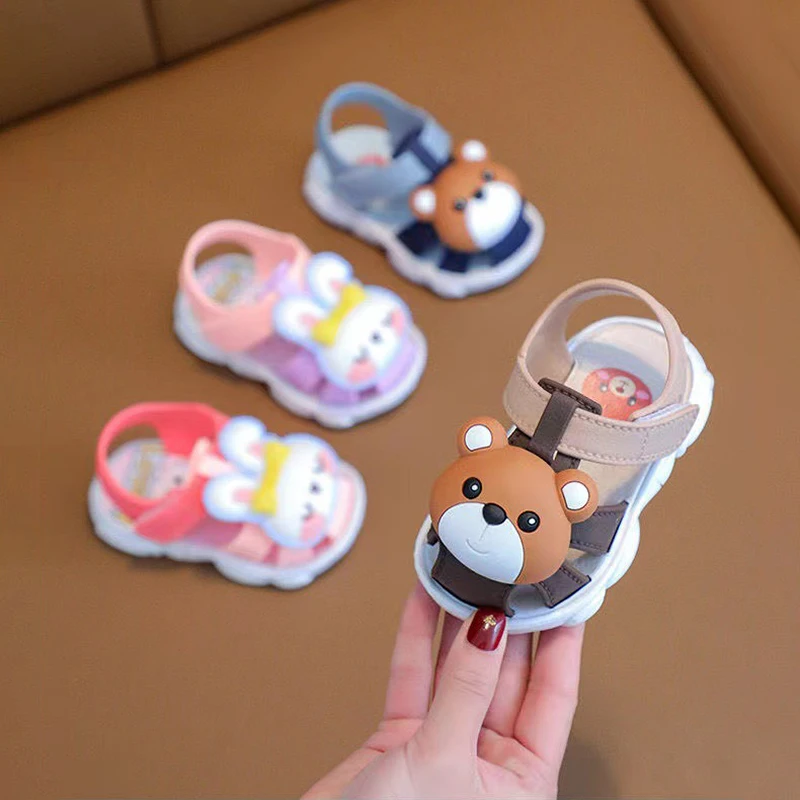 Baby Summer Cute Rabbit Bear Boys Girl\'s Sandals Kids Cartoon PVC Non Slip Sandals Children Soft Bottom Hook Loop Beach Shoes