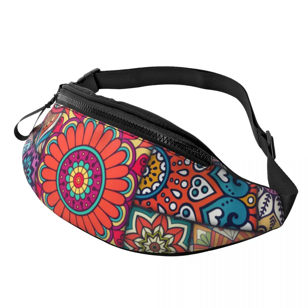 Arabic Indian Ethnic Floral Mandalas Pattern Fanny Bag Customized Crossbody Waist Pack Women Men Running Phone Money Pouch