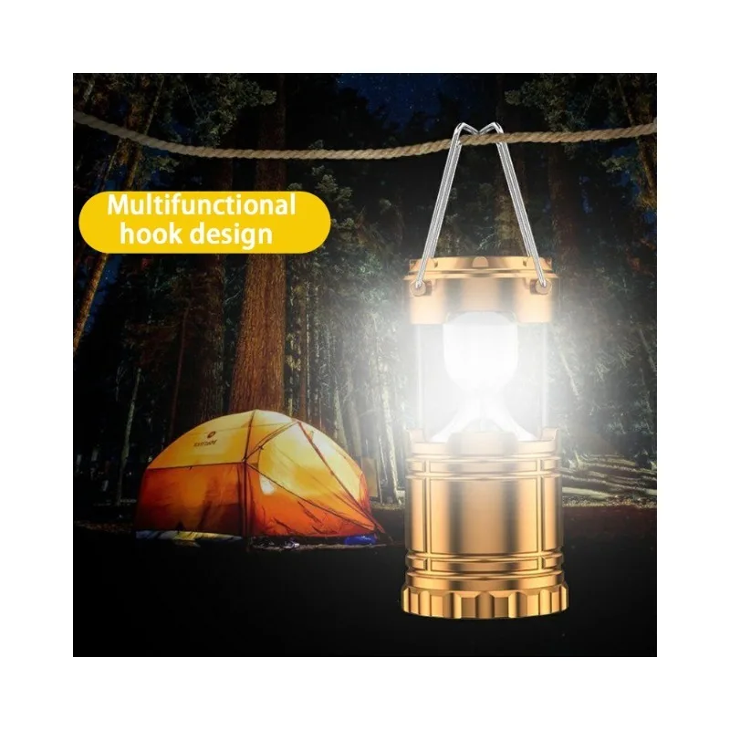 LED Camping Light Solar USB Rechargeable Portable Lightweight Foldable Outdoor Emergency Light Hiking Anti-Hurricane Flashlight