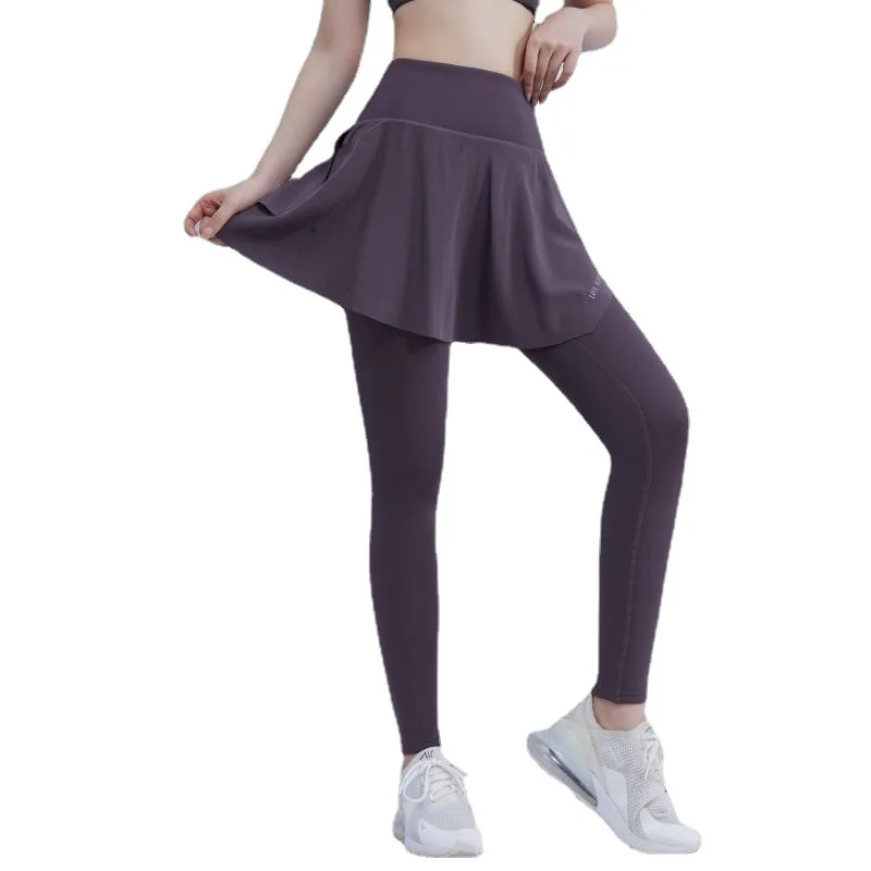 Pantalones de Yoga falsos para mujer, faldas de felpa, cintura alta, levantamiento de cadera, medias deportivas, correr, entrenamiento, tenis, Otoño e Invierno