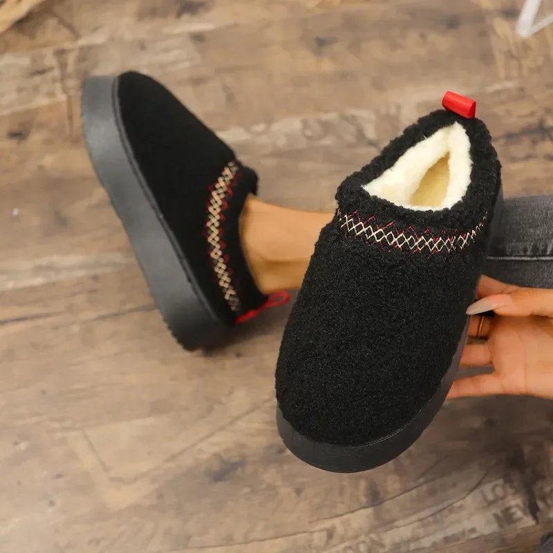 New Warm Fur Ankle Boots Women Flats Platform Slippers Plush Flip Flops Winter Cotton Shoes for Women Brand Design Snow Botas