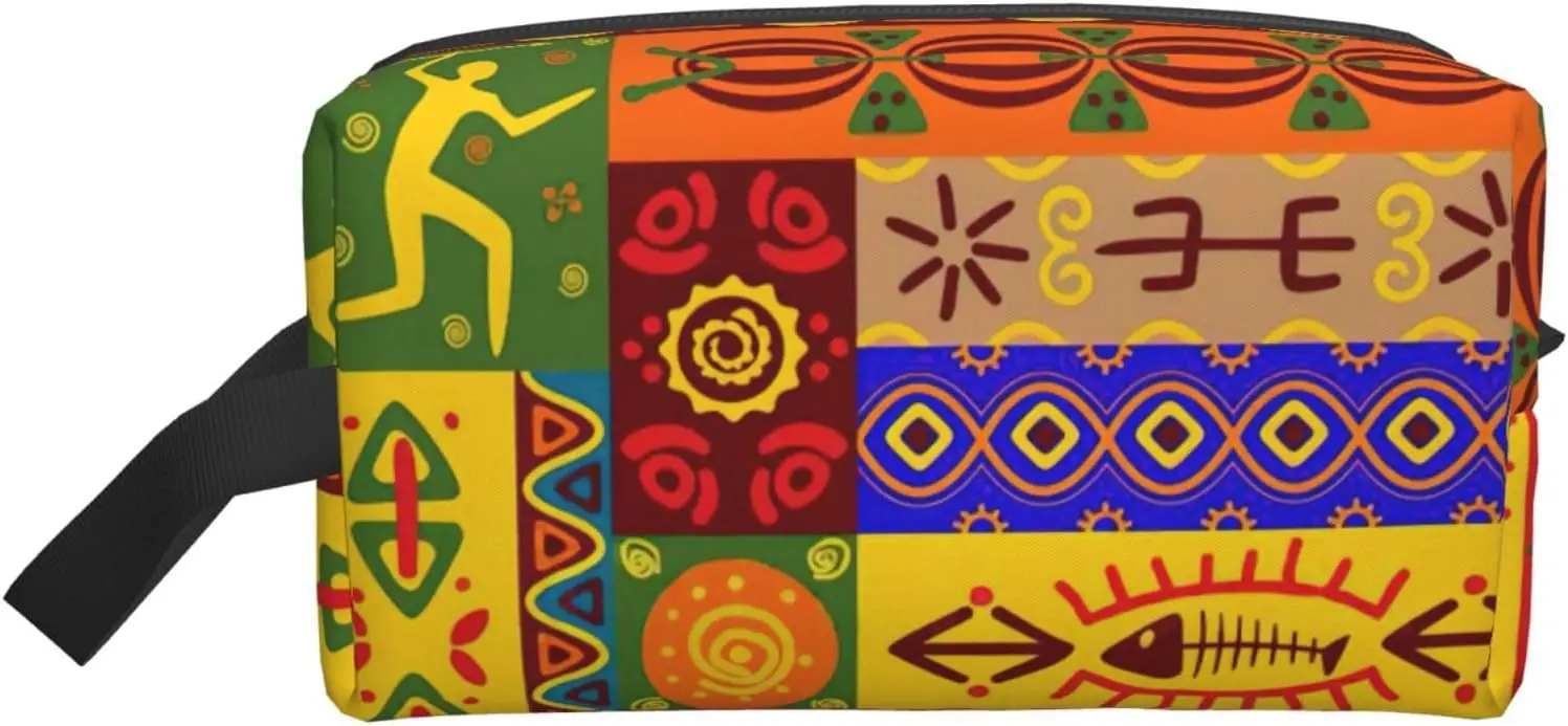 African National Patterns Print Large Capacity Cosmetic Organizer for Women and Men Portable Travel Makeup Pouch