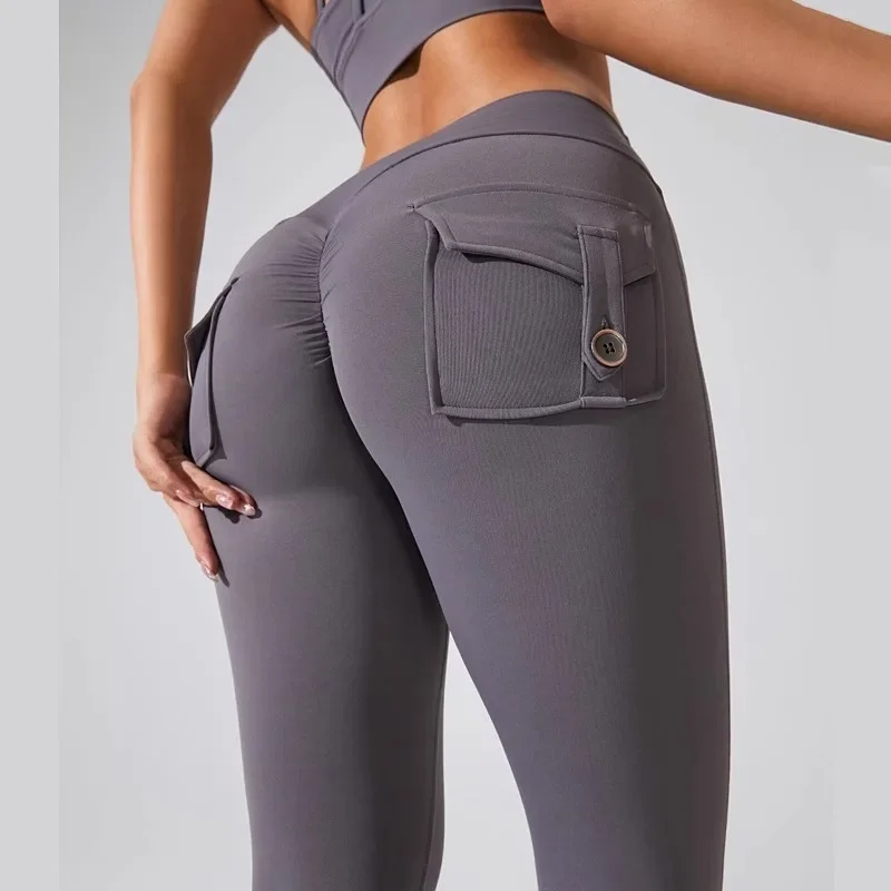 Nuevas mallas de Yoga sin costuras de cintura alta para mujer con bolsillos sensación desnuda pantalones deportivos ajustados para correr entrenamiento baile cadera pantalones de mujer