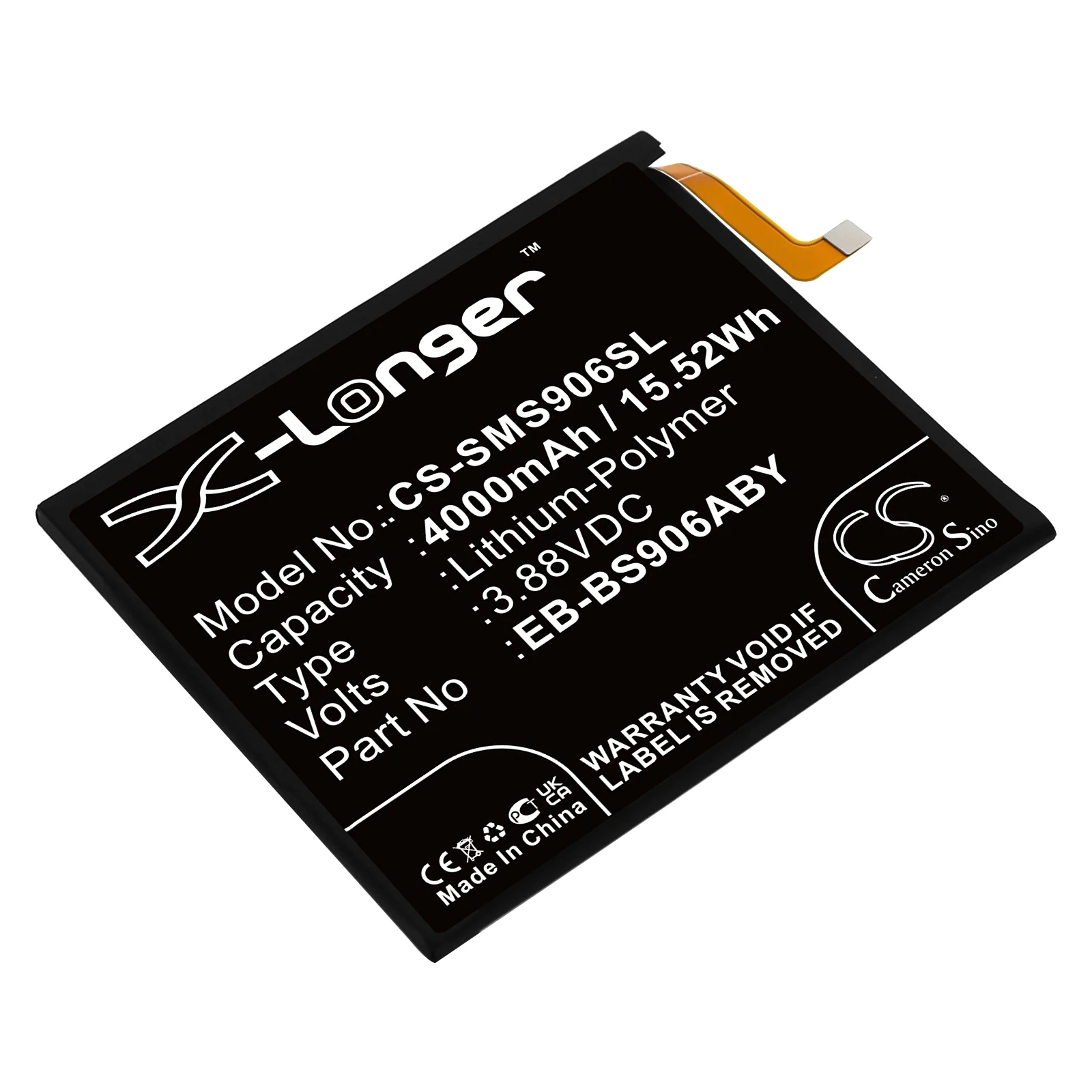 CS Replacement Battery for Samsung Galaxy S22 Plus 5G,Galaxy S22+ 5G,SM-S906B,SM-S906B/DS,SM PN:EB-BS906ABY 4000mAh / 15.52Wh