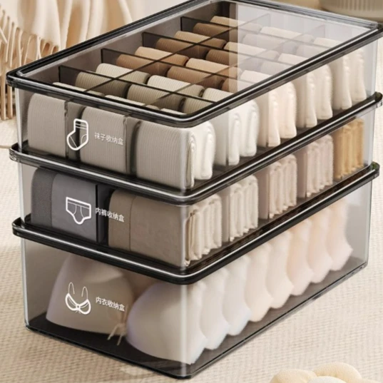 

Underwear, underwear, socks, three-in-one storage box, household close-fitting clothing grid artifact, finishing box with lid