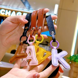 A To Z PU Leather Initial Letter Keychain For Women Candy Color Simple Fashion Bag Phone Pendant Car Key Ring Jewelry Gifts