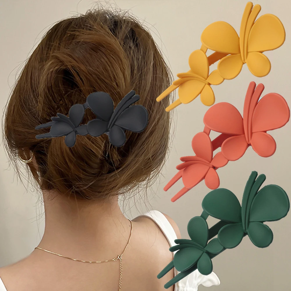 Solid Color Butterfly Hairpin Fashion Barrette Acrylic Hair Clips Claw Duckbill Ponytail Styling Headwear Women Hair Accessories