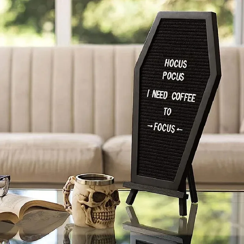 Large Coffin Letter Board Halloween Gothic Message Board Felt Letter Board with Letter Number for Halloween Coffin Decor