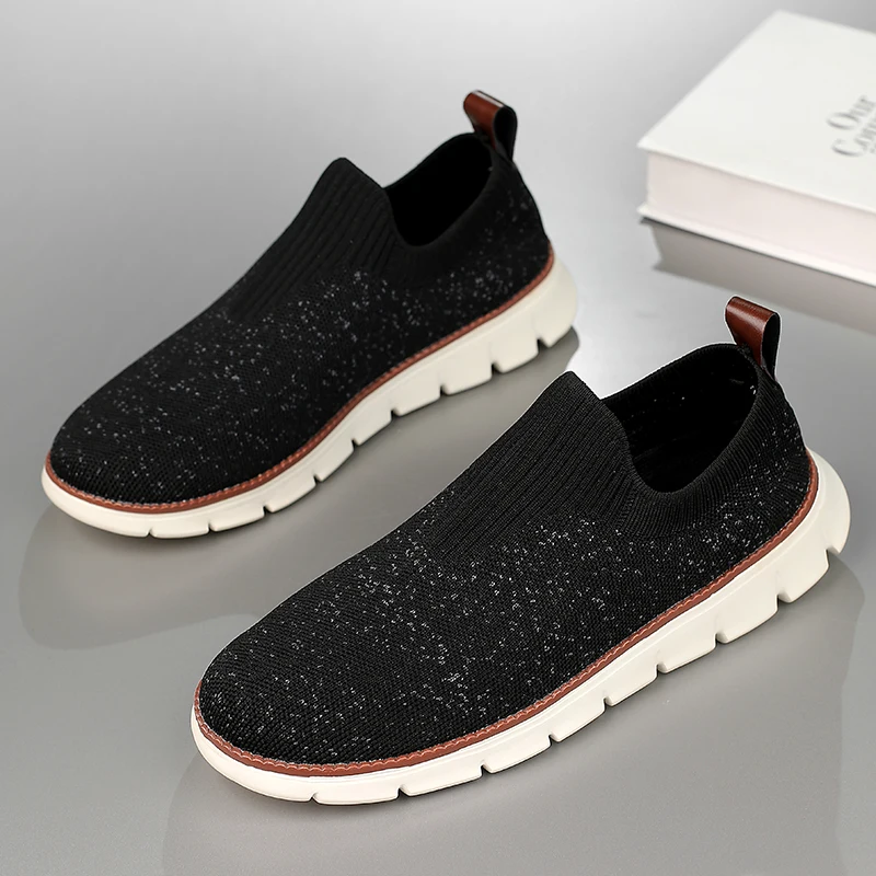 

Новая мужская повседневная обувь, вязаная удобная дышащая нескользящая износостойкая спортивная мужская обувь на плоской подошве