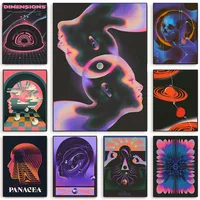 Abstract Futurism Wall Art Dark Colorful Character Geometry Canvas Print Trendy Retro Poster for Living Room Home Decor Gift