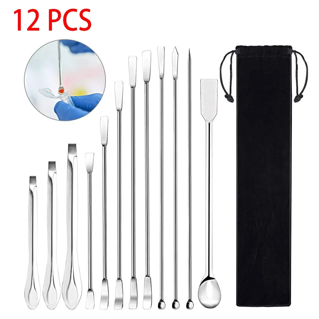 12Pcs Stainless Steel Lab Spoon Spatula Laboratory Sampling Spoon Mixing Spat Great Powders Filler Comprehensive Combination