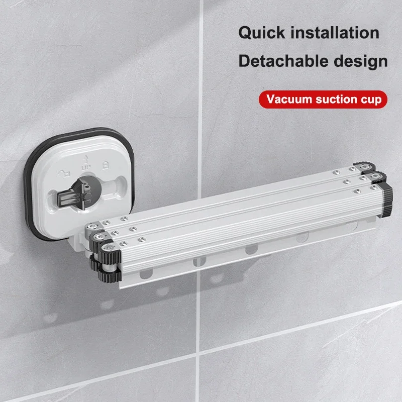 

Suction Cup Folding Clothes Drying Rack for Indoor Household Wall-mounted Holeless Invisible Telescopic Clothes Drying Pole