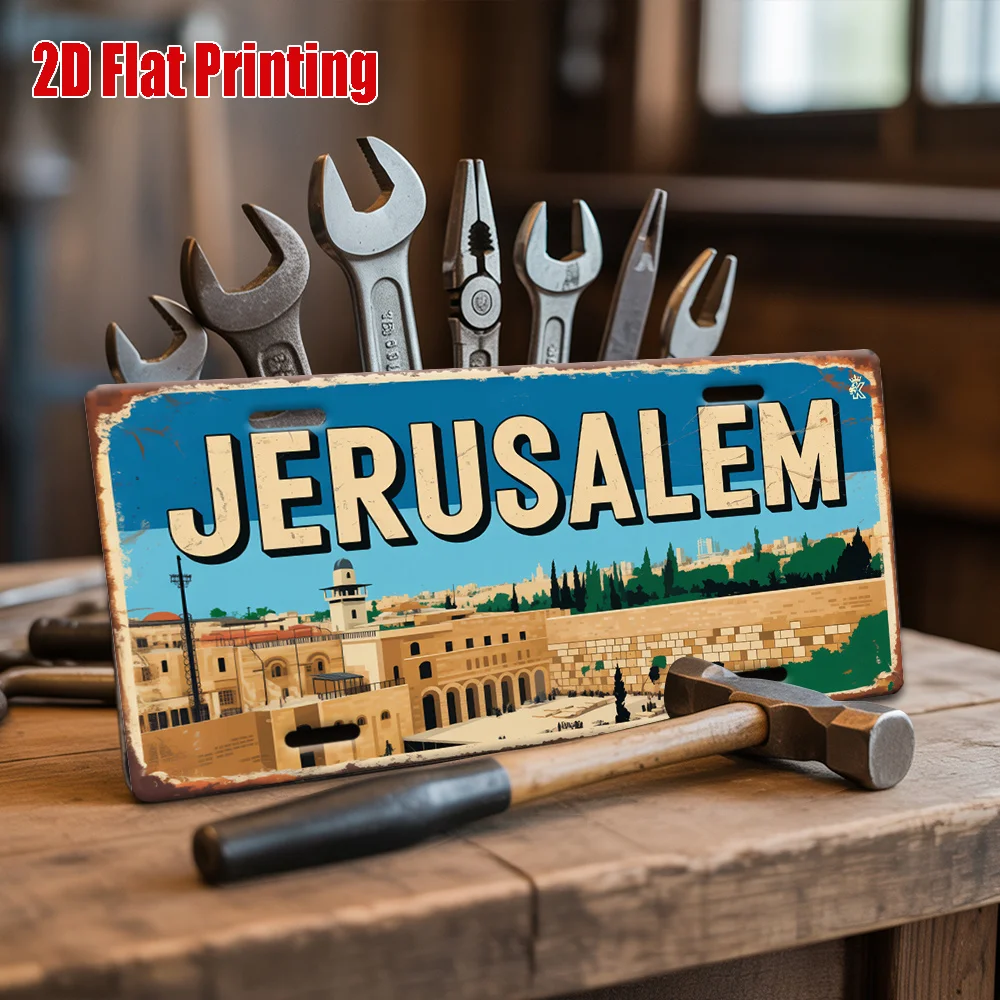 CIFBUY Vintage Jerusalem Cityscape Aluminum Wall Art Waterproof Rustproof Metal Decor for Home Living Room Study