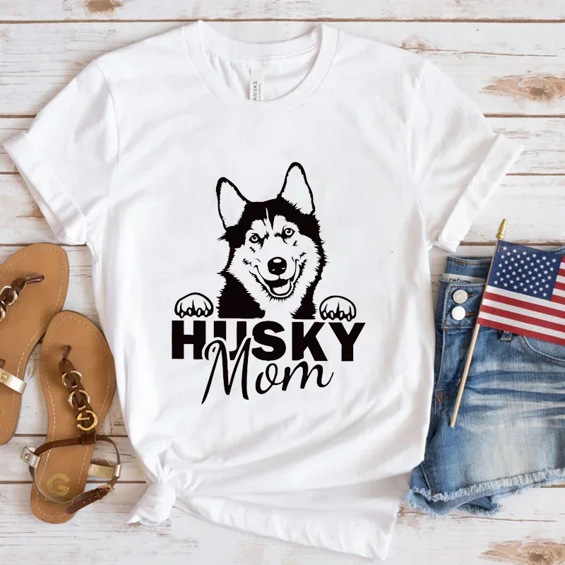 Husky Dog Siberian Husky Mom Dad Dog T Shirt Women Funny Husky Face Head Graphic Summer T-Shirts Fashion Tee Harajuku Streetwear