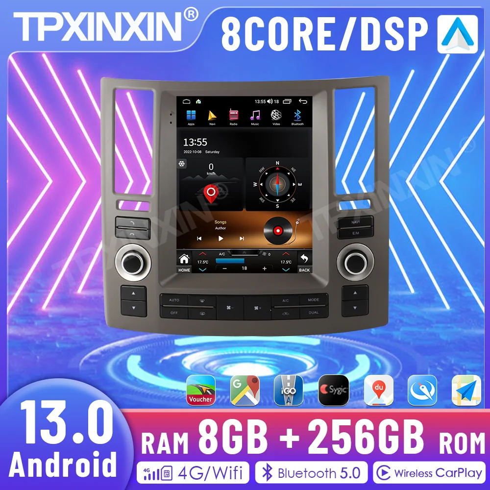 For Infiniti FX35 2003-2009 Tesla Style 12.3 Inch HD Touch Screen Car Radio Multimedia Player CarPlay GPS Navigation Head Unit