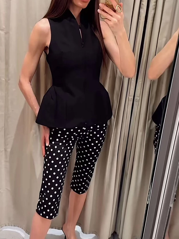 TFMLN New Women Polka Dot Calf Length Pants Vintage Slimming Cropped Trousers C… - Image 2
